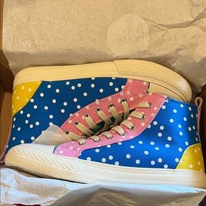 Mini Boden Blue and Pink Polka Dot High-Tops size 37 NEW